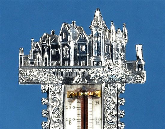 A rare William IV novelty silver castle top thermometer, by Joseph Wilmore, Height 94mm Gross weight 1oz/33grms